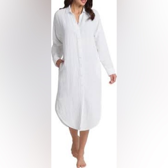 NWT,Lane Bryant,Shiny,Metallic Striped Threaded/White, Shirt Dress,Plus,Size 30 - Picture 1 of 14